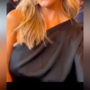 Stunning one shoulder black satin mini DYNAMITE dress